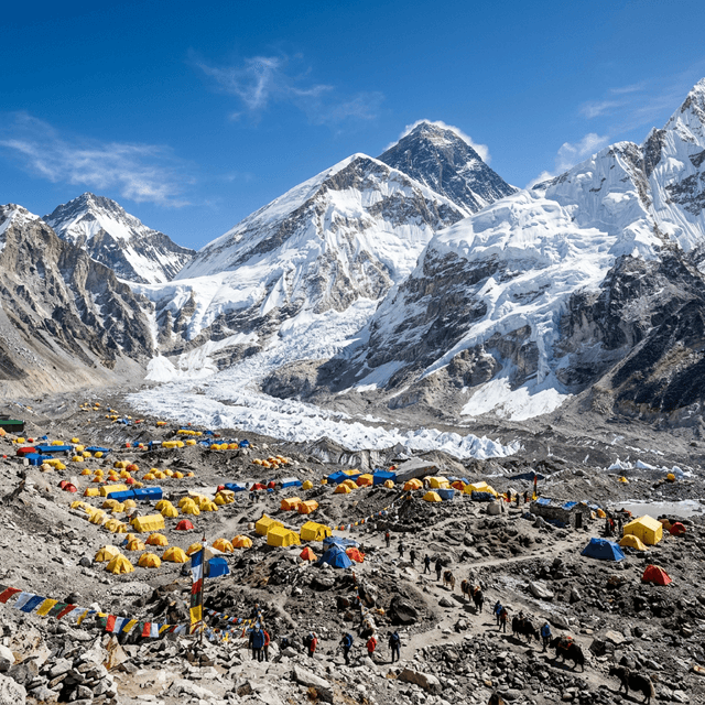 Everest Base Camp and Himalayan mountain landscape in Nepal